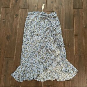 Max Studio Light Blue Floral Ruffle Midi Skirt Large NWT